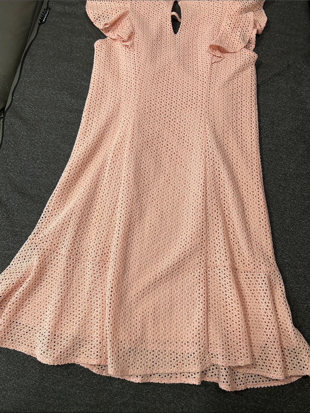 Roz & Ali Pink Ruffle Eyelet Womens Dress Sz S - Picture 6 of 6